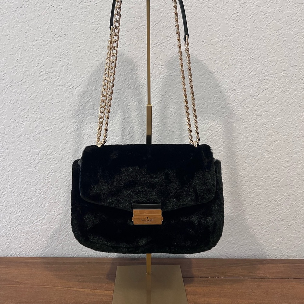 NWT Kate Spade Black Faux Fur crossbody Shoulder Bag